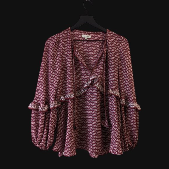 Max Studio Ruffled Balloon Sleeve Blouse - Size M/L - EUC  Burgundy Maroon Red - Picture 2 of 10